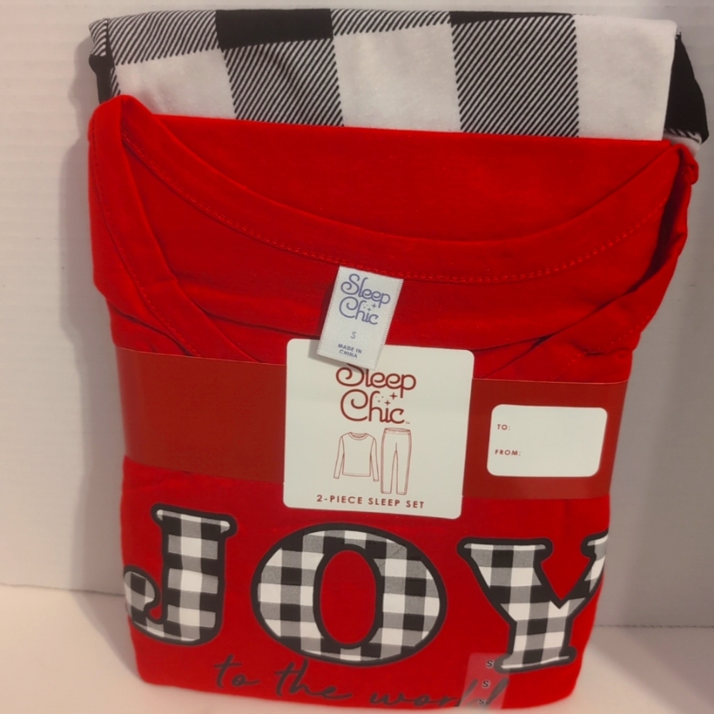 Sleep Chic Joy to‎ the World Pajama Set Red and Black A& White Plaid NEW Size S